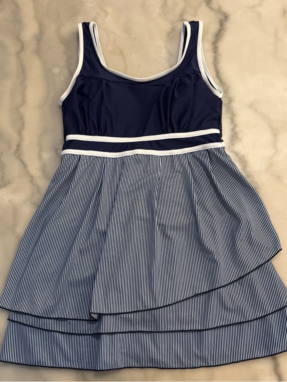 Navy and White Tiered Swim Dress